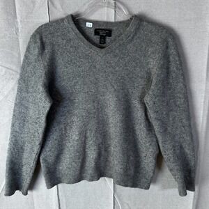 Club Room Luxury Kids Girls Large Gray 100% Cashmere V-Neck Pullover Sweater L